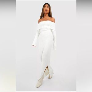 BOOHOO knitted off the shoulder dress